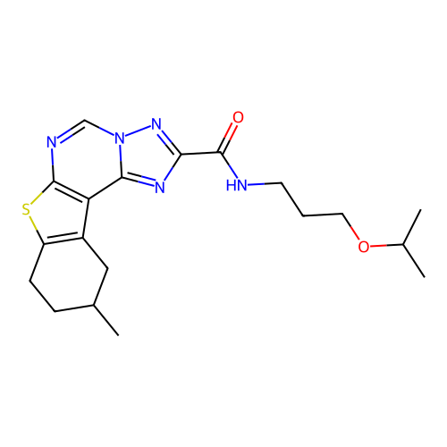 10-methyl-N-[3-(propan-2-yloxy)propyl]-8,9,10,11-tetrahydro[1]benzothieno[3,2-e][1,2,4]triazolo[1,5-c]pyrimidine-2-carboxamide structure