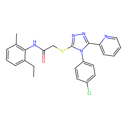 2-{[4-(4-chlorophenyl)-5-(pyridin-2-yl)-4H-1,2,4-triazol-3-yl]sulfanyl}-N-(2-ethyl-6-methylphenyl)acetamide structure