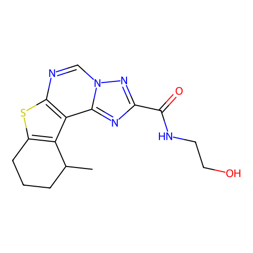 N-(2-hydroxyethyl)-11-methyl-8,9,10,11-tetrahydro[1]benzothieno[3,2-e][1,2,4]triazolo[1,5-c]pyrimidine-2-carboxamide structure