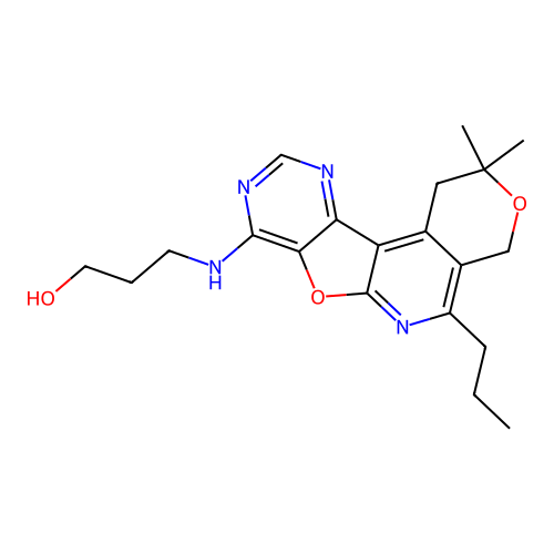 3-((2,2-dimethyl-5-propyl-2,4-dihydro-1H-pyrano[4'',3'':4',5']pyrido[3',2':4,5]furo[3,2-d]pyrimidin-8-yl)amino)propan-1-ol structure
