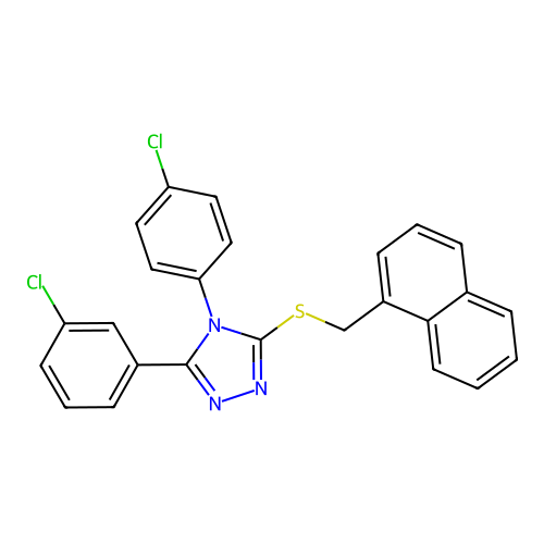 3-(3-chlorophenyl)-4-(4-chlorophenyl)-5-(naphthalen-1-ylmethylsulfanyl)-1,2,4-triazole structure