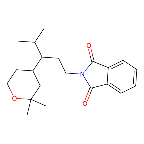 2-(3-(2,2-dimethyltetrahydro-2H-pyran-4-yl)-4-methylpentyl)isoindoline-1,3-dione structure