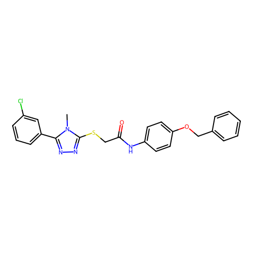 2-[[5-(3-chlorophenyl)-4-methyl-1,2,4-triazol-3-yl]sulfanyl]-N-(4-phenylmethoxyphenyl)acetamide structure