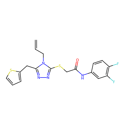 N-(3,4-difluorophenyl)-2-{[4-(prop-2-en-1-yl)-5-(thiophen-2-ylmethyl)-4H-1,2,4-triazol-3-yl]sulfanyl}acetamide structure