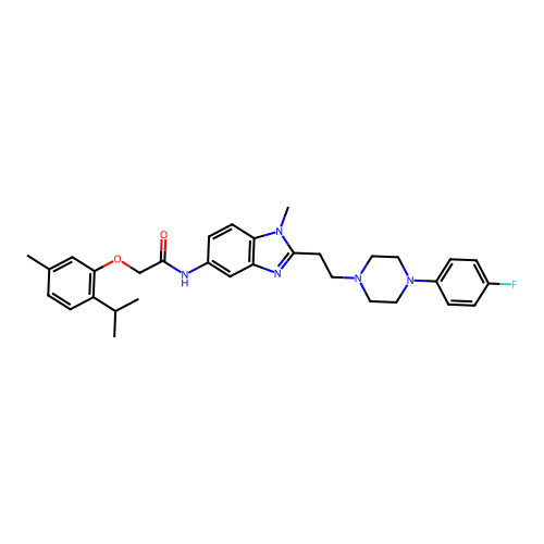 N-(2-(2-(4-(4-fluorophenyl)piperazin-1-yl)ethyl)-1-methyl-1H-benzo[d]imidazol-5-yl)-2-(2-isopropyl-5-methylphenoxy)acetamide structure