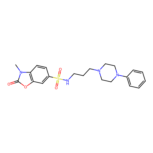 3-methyl-2-oxo-N-[3-(4-phenylpiperazin-1-yl)propyl]-1,3-benzoxazole-6-sulfonamide structure