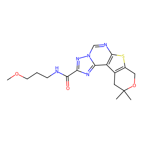 N-(3-methoxypropyl)-10,10-dimethyl-10,11-dihydro-8H-pyrano[4',3':4,5]thieno[3,2-e][1,2,4]triazolo[1,5-c]pyrimidine-2-carboxamide structure