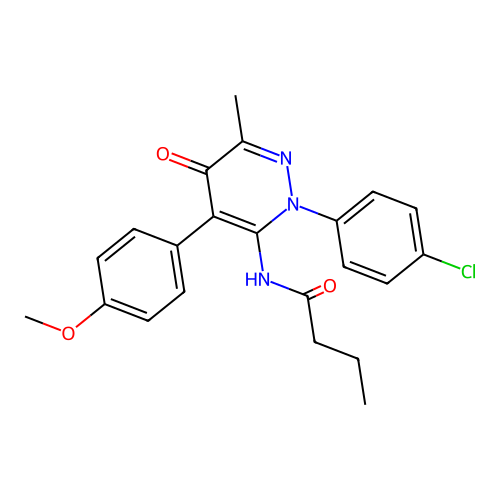 N-[2-(4-chlorophenyl)-4-(4-methoxyphenyl)-6-methyl-5-oxopyridazin-3-yl]butanamide structure