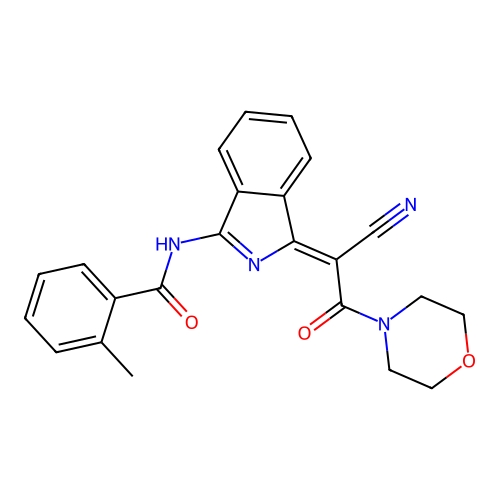 (Z)-N-(1-(1-cyano-2-morpholino-2-oxoethylidene)-1H-isoindol-3-yl)-2-methylbenzamide structure