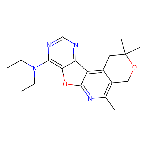 N,N-diethyl-2,2,5-trimethyl-1,4-dihydro-2H-pyrano[4'',3'':4',5']pyrido[3',2':4,5]furo[3,2-d]pyrimidin-8-amine structure