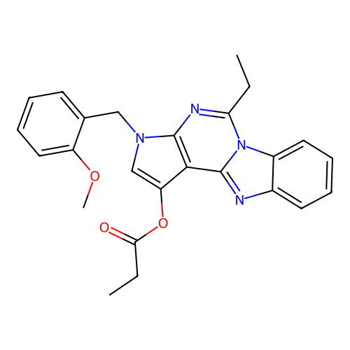 5-ethyl-3-(2-methoxybenzyl)-3H-benzo[4,5]imidazo[1,2-c]pyrrolo[3,2-e]pyrimidin-1-yl propionate structure