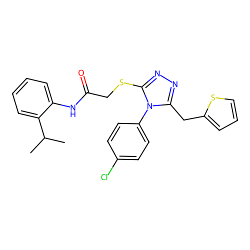 2-{[4-(4-chlorophenyl)-5-(thiophen-2-ylmethyl)-4H-1,2,4-triazol-3-yl]sulfanyl}-N-[2-(propan-2-yl)phenyl]acetamide structure