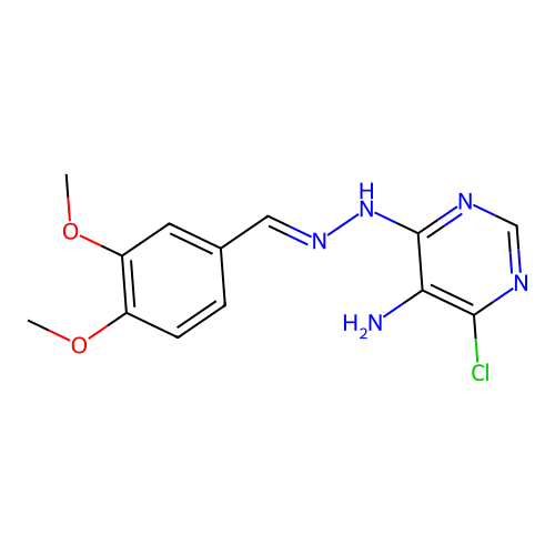 4-chloro-6-[(2E)-2-(3,4-dimethoxybenzylidene)hydrazinyl]pyrimidin-5-amine structure