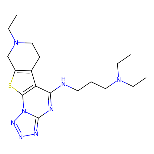 N,N-diethyl-N'-(8-ethyl-6,7,8,9-tetrahydropyrido[4',3':4,5]thieno[3,2-e]tetrazolo[1,5-a]pyrimidin-5-yl)propane-1,3-diamine structure