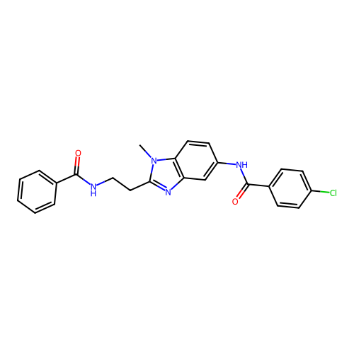 4-chloro-N-(1-methyl-2-{2-[(phenylcarbonyl)amino]ethyl}-1H-benzimidazol-5-yl)benzamide structure