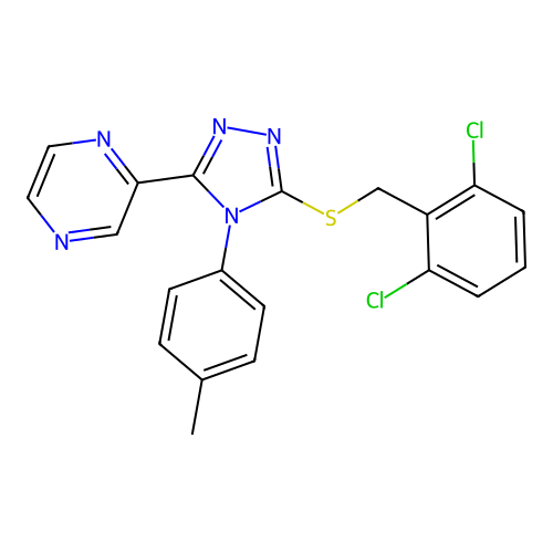 2-[5-[(2,6-dichlorophenyl)methylsulfanyl]-4-(4-methylphenyl)-1,2,4-triazol-3-yl]pyrazine structure