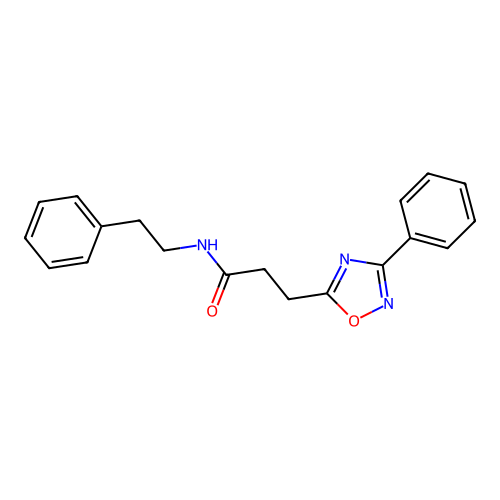 N-phenethyl-3-(3-phenyl-1,2,4-oxadiazol-5-yl)propanamide structure
