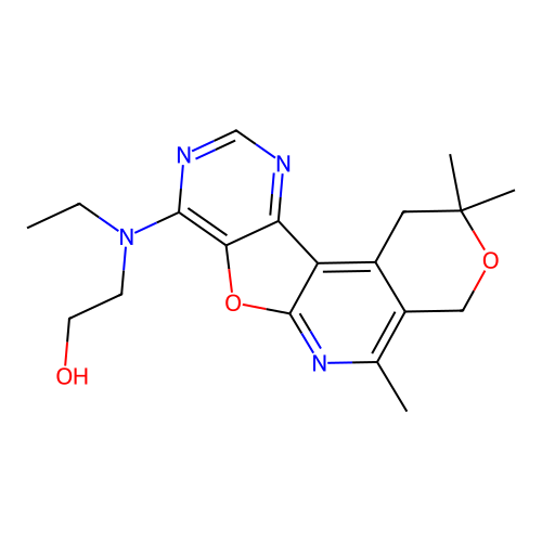 2-(ethyl(2,2,5-trimethyl-2,4-dihydro-1H-pyrano[4'',3'':4',5']pyrido[3',2':4,5]furo[3,2-d]pyrimidin-8-yl)amino)ethanol structure