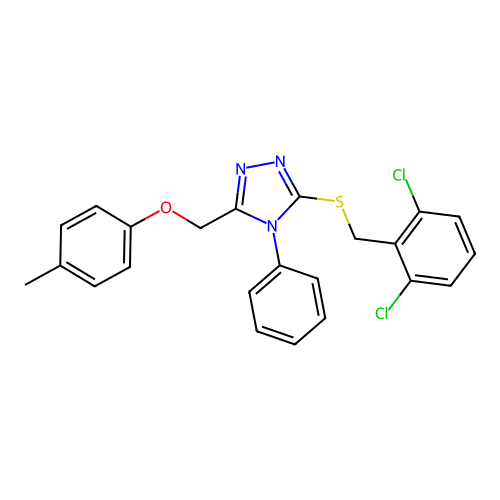 3-[(2,6-dichlorophenyl)methylsulfanyl]-5-[(4-methylphenoxy)methyl]-4-phenyl-1,2,4-triazole structure