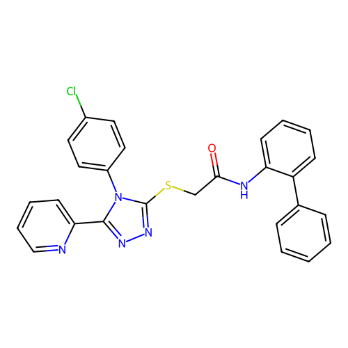 2-[[4-(4-chlorophenyl)-5-pyridin-2-yl-1,2,4-triazol-3-yl]sulfanyl]-N-(2-phenylphenyl)acetamide structure