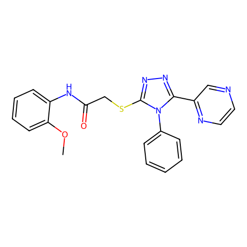 N-(2-methoxyphenyl)-2-[(4-phenyl-5-pyrazin-2-yl-1,2,4-triazol-3-yl)sulfanyl]acetamide structure