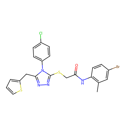 N-(4-bromo-2-methylphenyl)-2-{[4-(4-chlorophenyl)-5-(thiophen-2-ylmethyl)-4H-1,2,4-triazol-3-yl]sulfanyl}acetamide structure