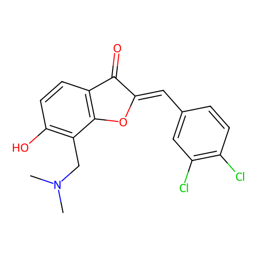 (Z)-2-(3,4-dichlorobenzylidene)-7-((dimethylamino)methyl)-6-hydroxybenzofuran-3(2H)-one structure