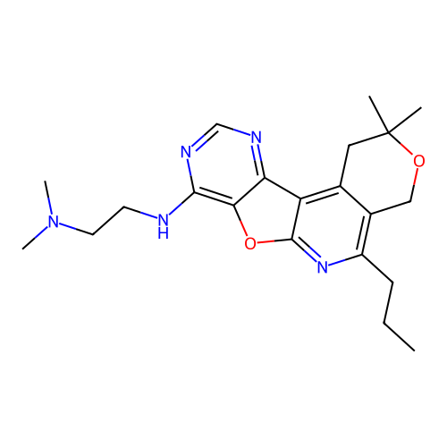 N'-(2,2-dimethyl-5-propyl-1,4-dihydro-2H-pyrano[4'',3'':4',5']pyrido[3',2':4,5]furo[3,2-d]pyrimidin-8-yl)-N,N-dimethylethane-1,2-diamine structure