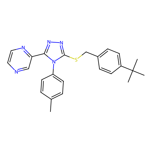 2-(5-((4-(tert-butyl)benzyl)thio)-4-(p-tolyl)-4H-1,2,4-triazol-3-yl)pyrazine structure