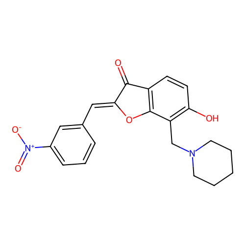 (Z)-6-hydroxy-2-(3-nitrobenzylidene)-7-(piperidin-1-ylmethyl)benzofuran-3(2H)-one structure
