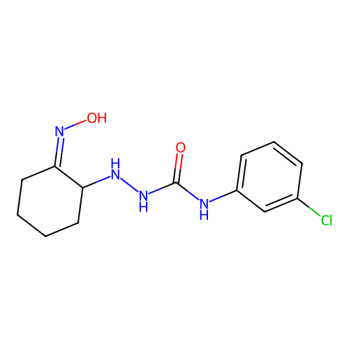 (Z)-N-(3-chlorophenyl)-2-(2-(hydroxyimino)cyclohexyl)hydrazinecarboxamide structure