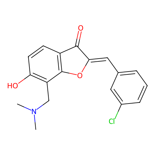 (Z)-2-(3-chlorobenzylidene)-7-((dimethylamino)methyl)-6-hydroxybenzofuran-3(2H)-one structure