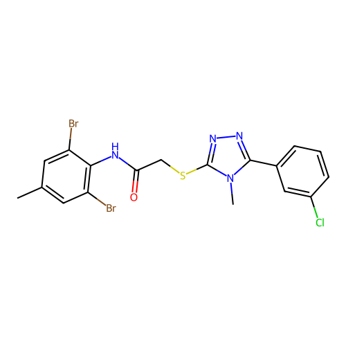 2-{[5-(3-chlorophenyl)-4-methyl-4H-1,2,4-triazol-3-yl]sulfanyl}-N-(2,6-dibromo-4-methylphenyl)acetamide structure