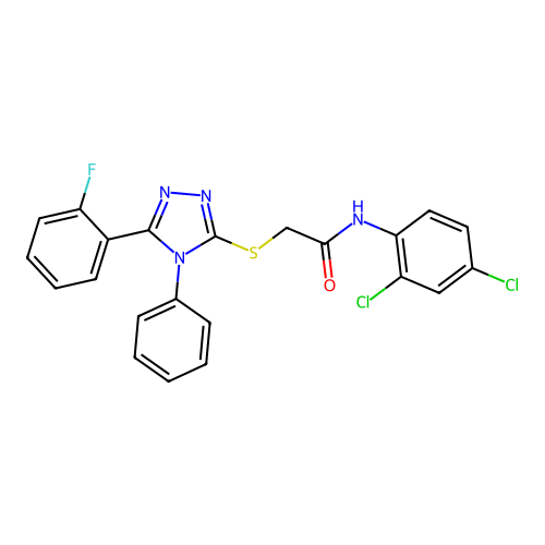 N-(2,4-dichlorophenyl)-2-[[5-(2-fluorophenyl)-4-phenyl-1,2,4-triazol-3-yl]sulfanyl]acetamide structure