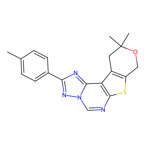 10,10-dimethyl-2-(4-methylphenyl)-10,11-dihydro-8H-pyrano[4',3':4,5]thieno[3,2-e][1,2,4]triazolo[1,5-c]pyrimidine structure