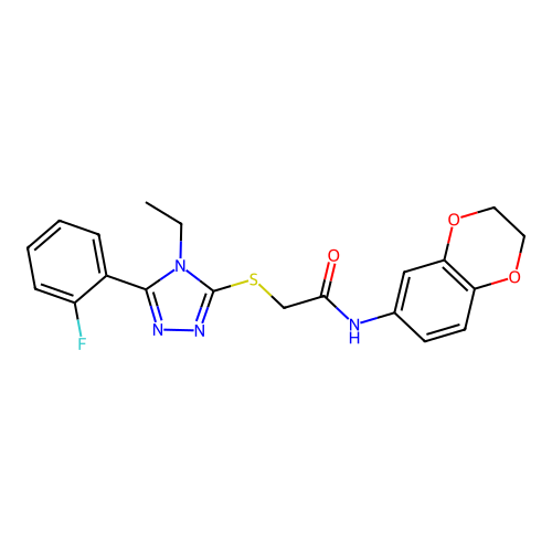 N-(2,3-dihydro-1,4-benzodioxin-6-yl)-2-{[4-ethyl-5-(2-fluorophenyl)-4H-1,2,4-triazol-3-yl]sulfanyl}acetamide structure
