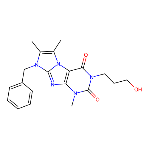 8-benzyl-3-(3-hydroxypropyl)-1,6,7-trimethyl-1H-imidazo[2,1-f]purine-2,4(3H,8H)-dione structure