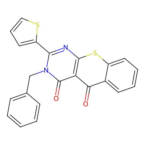 3-benzyl-2-(thiophen-2-yl)-4H-thiochromeno[2,3-d]pyrimidine-4,5(3H)-dione structure