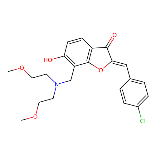 (Z)-7-((bis(2-methoxyethyl)amino)methyl)-2-(4-chlorobenzylidene)-6-hydroxybenzofuran-3(2H)-one structure