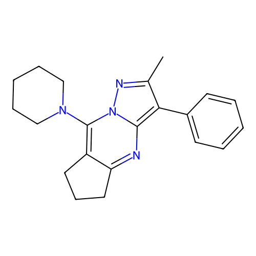 2-methyl-3-phenyl-8-(piperidin-1-yl)-6,7-dihydro-5H-cyclopenta[d]pyrazolo[1,5-a]pyrimidine structure