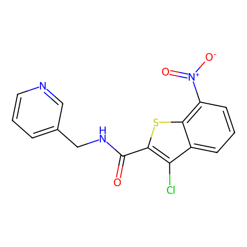 3-chloro-7-nitro-N-(pyridin-3-ylmethyl)-1-benzothiophene-2-carboxamide structure