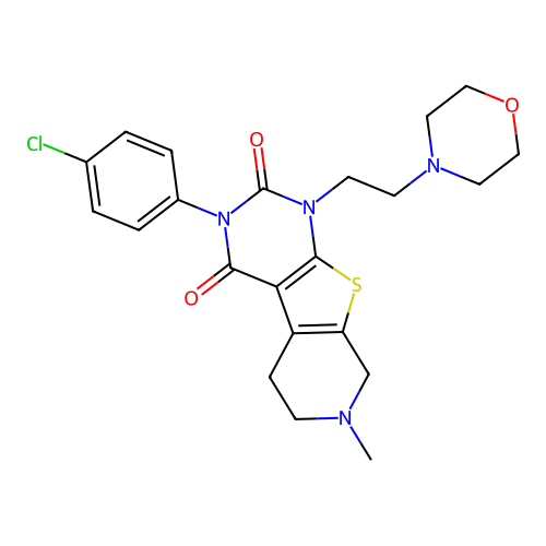 3-(4-chlorophenyl)-7-methyl-1-[2-(morpholin-4-yl)ethyl]-5,6,7,8-tetrahydropyrido[4',3':4,5]thieno[2,3-d]pyrimidine-2,4(1H,3H)-dione structure