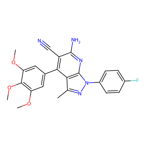 6-amino-1-(4-fluorophenyl)-3-methyl-4-(3,4,5-trimethoxyphenyl)-1H-pyrazolo[3,4-b]pyridine-5-carbonitrile structure