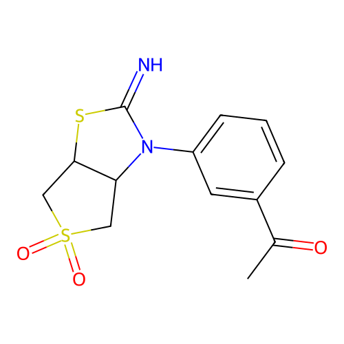 1-[3-(2-imino-5,5-dioxidotetrahydrothieno[3,4-d][1,3]thiazol-3(2H)-yl)phenyl]ethanone structure