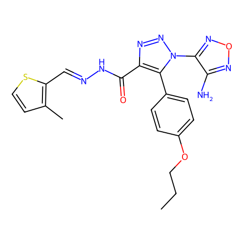 (E)-1-(4-amino-1,2,5-oxadiazol-3-yl)-N'-((3-methylthiophen-2-yl)methylene)-5-(4-propoxyphenyl)-1H-1,2,3-triazole-4-carbohydrazide structure