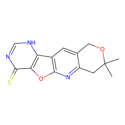 8,8-dimethyl-7,10-dihydro-8H-pyrano[3'',4'':5',6']pyrido[3',2':4,5]furo[3,2-d]pyrimidine-4(3H)-thione structure