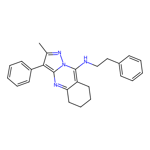 2-methyl-3-phenyl-N-(2-phenylethyl)-5,6,7,8-tetrahydropyrazolo[5,1-b]quinazolin-9-amine structure