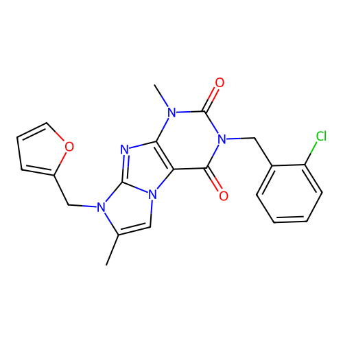 3-(2-chlorobenzyl)-8-(furan-2-ylmethyl)-1,7-dimethyl-1H-imidazo[2,1-f]purine-2,4(3H,8H)-dione structure