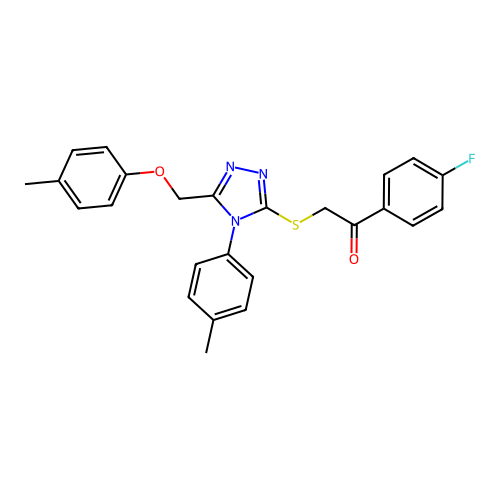 1-(4-fluorophenyl)-2-((4-(p-tolyl)-5-((p-tolyloxy)methyl)-4H-1,2,4-triazol-3-yl)thio)ethanone structure