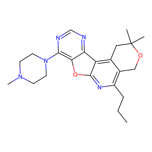 2,2-dimethyl-8-(4-methylpiperazin-1-yl)-5-propyl-1,4-dihydro-2H-pyrano[4'',3'':4',5']pyrido[3',2':4,5]furo[3,2-d]pyrimidine structure